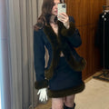 Autumn Skirt 2-Piece Set Women Elegant Fleece Shawl Fashion Patchwork Maxi Skirts Sets Luxury Vintage Female Dress Set