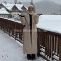 Belted Faux Mink Fur Coat Women 2026 Winter Beige Gradient Furry Fur Jacket Luxury Brand Hooded Warm Outerwear Overcoat