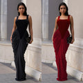Women Velvet Stacked Ruched Sleeveless Bodycon Long Maxi Dresses 2026 Fall Party Trendy Birthday Evening Dress Vestidos