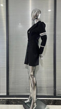 Rhinestone Sleeves Glam Low Cut Suit Collar Black Dress Fashion Party Dinner Stage Performance Gown Vestidos Para Festas De Luxo