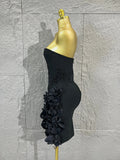 Strapless Corset Bandage Mini DressWomen Hand Beaded 3D Floral Bodycon ShortCocktail Party Wedding Guest Evening Dress
