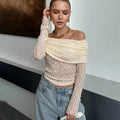 Sexy One Shoulder Top Women Fashion Hollow Out See-Through Pleated Lace Top Elegant High Street Party Slim Female Tops