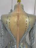 Sparkly Rhinestones Sexy Mesh Transparent Mini Dress Eveing Birthday Party Dance Nightclub Fashion Show Stage Costumes