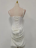 Sexy Solid Color Mini Dress for Women Round Neck Sleeveless High Waist Spliced Folds Bodycon Party Dresses Female