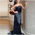 Ladies Strapless Fringe Maxi Gown Tiered Asymmetrical Sleeveless Slim Robe Summer Beach Club Cocktail 2026 New Chic Hot Vestidos