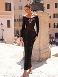 Women Sexy Diamond Bandage Dress Off The Shoulder long sleeves Bodycon Clothes Club Birthday Party Elegant Dresses