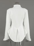 Elegant Folds Women Jackets Stand Collar Long Sleeve Single Breasted Fitted Jacket for Office Business Wear Fashion