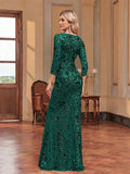 Luxury Evening Dress Women Half Sleeve Mermaid Formal Sequin Prom Maxi Dress Elegant Wedding Party Cocktail Graduation Gown