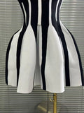 Women Sexy Halter Off the Shoulder Striped A-Line Mini Bandage Dress Celebrate Red Carpet Evening Party Cocktail Outfit