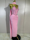 Women Evening Party Prom Luxury Birthday Wedding Guest Dresses Sexy Shiny Crystals Beading Strapless Bodycon Long Bandage Dress