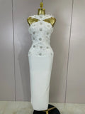 Elegant Flower Beading Sexy Sleeveless Bodycon Long Bandage Dresses Celebrity Cocktail Women Luxury Birthfay Evening Party Dress