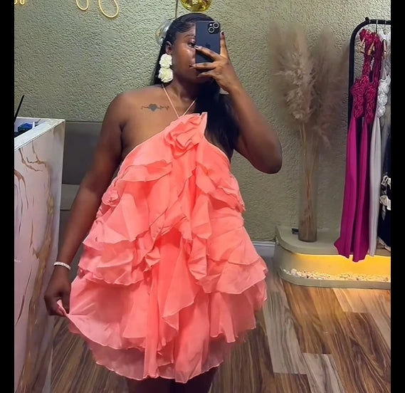 Women Sleeveless Cascading Ruffles Smock Big Swing Dress  Birthday Vacation Street Summer Party Dresses Vestidos