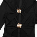 Sexy Hollow Out Jumpsuits Woman Trend Metal Buckle Decoration Full Sleeve Skinny Peach Hip Party Club Street Overalls