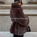 Trendy 2026 Winter Hot Chocolate Brown Peplum Fur Jacket Women Vintage Fashion Fluffy Faux Fox Fur Coat Long Outerwear