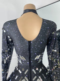 Flashing Rhinestones Mirrors Long Sleeve Dress Performance Singer Dancer Costume Bar Nightclub Party Stage Wear Birthday Vestido