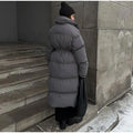 Warm Stand Neck Cotton Long Coats Women Elegant Single Breasted Zipper Belt Lace Up Outwear Female Winter Chic High Streetwear