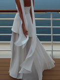 Brown Glitter Chiffon Tiered Maxi Dress Elegant One Shoulder Square Neck Flowy dresses 2026 Summer Formal Wedding  Party gowns