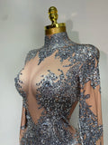 Sparkly Rhinestones Jumpsuit Fashion Sexy Stretch Dance Costume Nightclub Bodysuit Birthday Outfit Evening Party Leggings