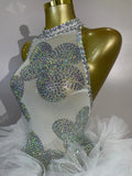 Women Sparkly Diamonds Evening Party Birthday Nightclub Dancer Stage Performance Costume Sexy Mesh See Through Bodycon Bodysuit