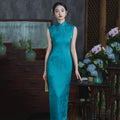 Retro Blue Cheongsam New Chinese Style Improved High-end Temperament Long Style Slim Fit Slimming Female Qipao Dress