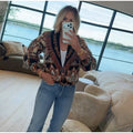Women's Shawl Collar Fringe Knitted Cardigan Self Fabric Belt Waist Ethnic Print Loose Long Sleeve Mid Length Coat Autumn Casual