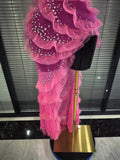 Women Sexy Strapless Shining Rhinestones Mesh Ruffles Bodycon Long Maxi Dress Celebrate Nightclub Party Birthday Cocktail Outfit