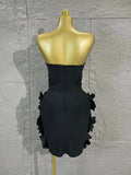 Strapless Corset Bandage Mini DressWomen Hand Beaded 3D Floral Bodycon ShortCocktail Party Wedding Guest Evening Dress