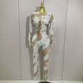 Women Celebrate Nightclub Party Dancer Performance Wear Sexy Stage Costume Crystal High Stretch Bodycon Long Sleeve Jumpsuit