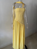 Irregular Slit Vacation Long Dress For Women Elegant Contrast Slim Ribbon Dress Back Lace Up Female Strapless Summer New