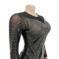 Dress Shiny Diamond O-neck Long Sleeve Elegant Maxi Dress Sexy Sheer Party Dress Vestidos