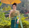 Women's Thailand Traditional Clothing Two Set Thai Dress National Costume Dai Dress Minority Retro Costume Dance Photography