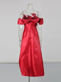Red Sexy Off Shoulder Ruffle Slim Irregular Long Dress 2026 New Red Fashion Evening Party Trendy Clothing