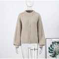 Women's Chic Sequin Knitted Cardigan Solid Stand Neck Double Zipper Sweater Oversized Knitwear Winter Female Elegant Cardigans