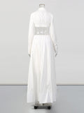 Chic White Two Piece Sets for Women Lapel Long Sleeves Crop Top Irregular Waist Maxi Skirt Set for Art Exhibition