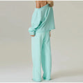 Solid Women Loose Pants Set Letter Print Off Shoulder Long Sleeve Sweatshirt Wide Leg Trousers Chic Casual Loungewear Suit 2026