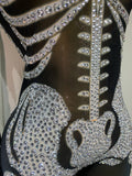 Luxury Rhinestones Skeleton Mesh See Through Jumpsuit Long Sleeve Nightclub Cos Party Stage Performance Halloween Costume
