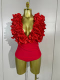 2026 Women Sexy Deep V Ruffle Bodysuit And Irregular Length Skirt Two-piece Set  Sexy Holiday Bikini Swimwear Photo Shoot Wear