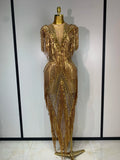 Luxury Sparkly Diamonds Tassels Sexy Mesh See Through Dress Women Evening Birthday Party Nightclub Bar Singer Stage Costumes
