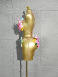 Sexy Tropical Handmade Flower Trendy Bikini Two Pieces Transparent Floral Swimsuit Beach Outfit Dancer Performance Costum