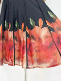 Vintage Loose Two Piece Set for Women V Neck Puff Sleeve Spliced Lace Up Top High Waist Fold Printing Skirt Suit Female New