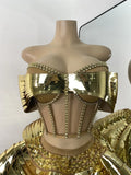 Women Sexy Shiny Diamonds Top Skirt Two Piece Sets Nightclub Party Stage Outfit Performance Danve Singer Costume Show Wear