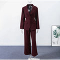 Women Solid Lapel Neck Top Pant Suit Set Elegant Full Sleeve Single Breasted Slim Coat Leg Loose Pants Suit Lady New Chic Sets