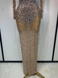 Women Sparkly Diamonds Mesh See Through Bodycon Dress Evening Birthday Party Sexy Nightclub Bar Stage Costume