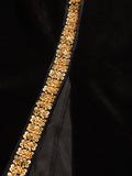 Black Velvet Holiday Celebrations Maxi Gown for Women O Neck Gold Trim Slim Jewel Accent High Slit Dresses for Luxury Dinner