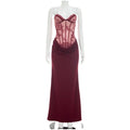 Chic Gauze Fishbone Strapless Dress Women Sleeveless Off Shoulder Waist Cinching Slim Long Dresses 2026 Lady Evening Party Gowns