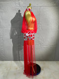 Women Sheer Mesh Rhinestone Skirt Long Tulle TrainSexy Costume For Club Party Stage ShowEvening Performance Events