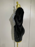 Sparkly Crystals Sexy Mesh Black Velvet Short Dress Women Elegant Evening Prom Luxury Birthday Party Dresses Stage Costume