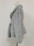 Solid Fashionable Fuax Fur Jacket for Women Lapel Long Sleeves Slim Spliced Lace Up Coat Female Winter Clothing New