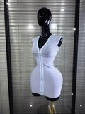 3 Colors Women Sleeveless Sexy V-Neck Front Zipper Bodycon Mini Bandage Dress Celebrate Birthday Party Cocktail Outfit