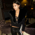 Elegant Faux Fur Coats Women's Warm Puffy Slim Long-Sleeve Collared Cardigan Winter Fashion High-Street Women Outwear